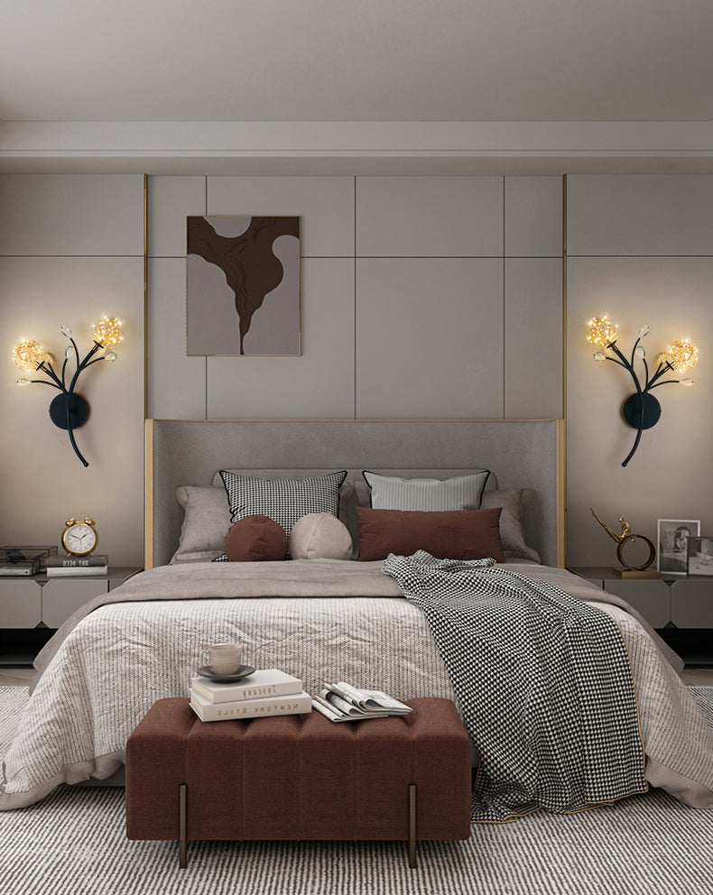 Apliques de pared de pared de doble flores de estilo creativo de metal 2 luces de metal 2 luces