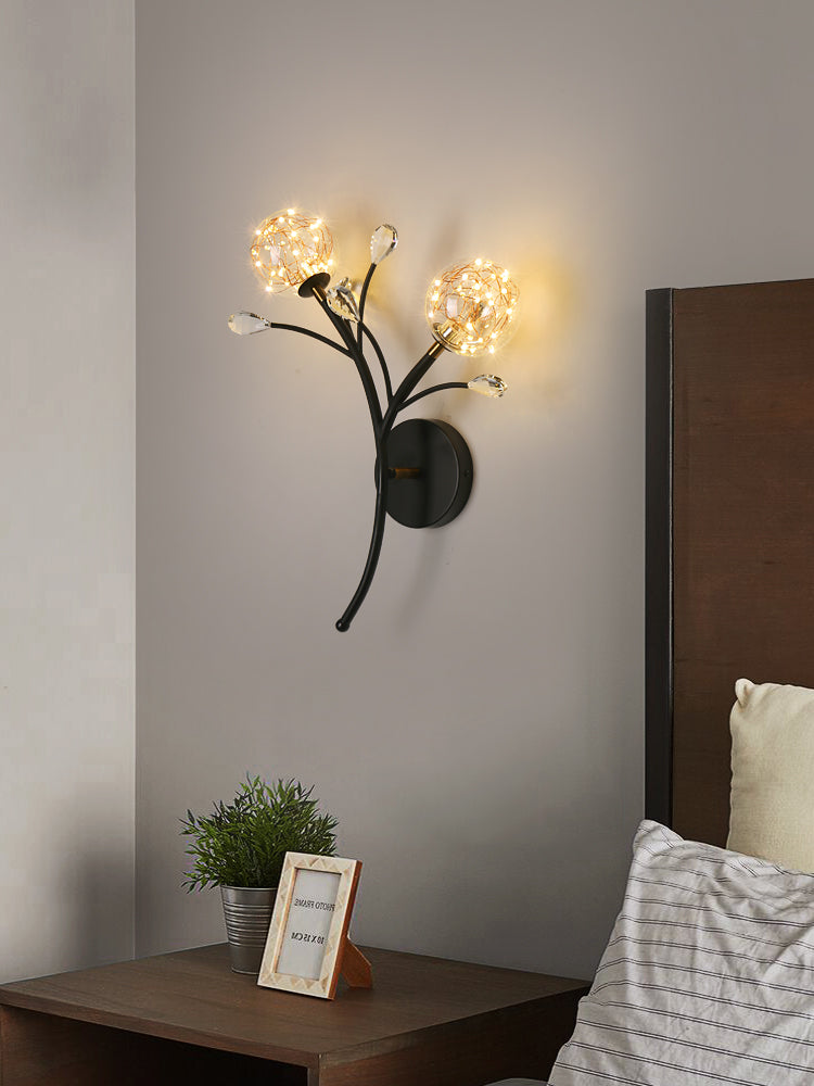 Apliques de pared de pared de doble flores de estilo creativo de metal 2 luces de metal 2 luces