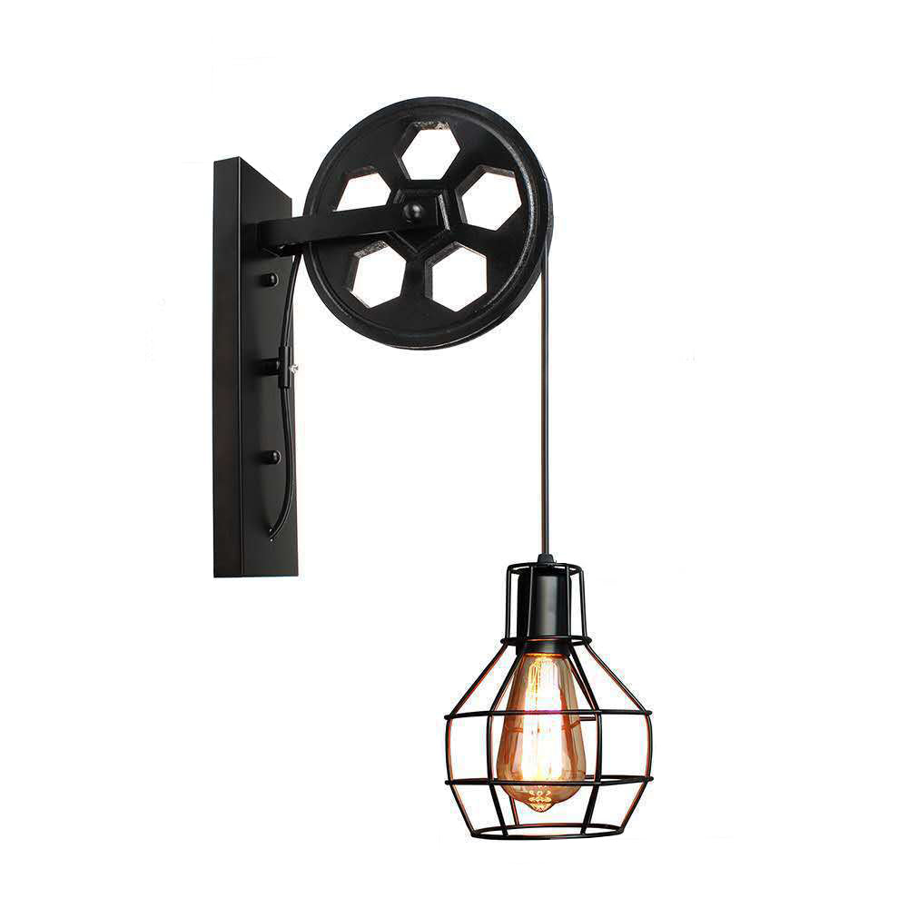 Amerikaner Retro Industrial -Stil Riemenscheibe Wandleuchte 1 leichte Leuchten