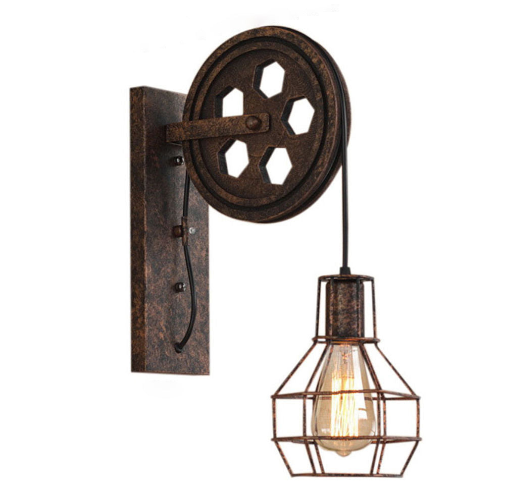 Amerikaner Retro Industrial -Stil Riemenscheibe Wandleuchte 1 leichte Leuchten