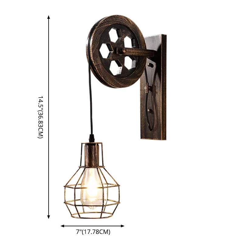 American Retro Industrial Style Pulley Sconce Wall Light Metal 1 Light Sconces