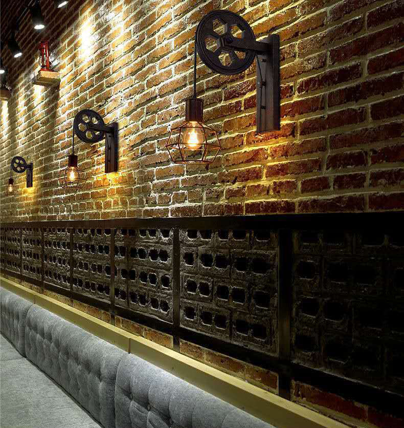 American Retro Industrial Style Pulley Sconce Wall Light Metal 1 Light Sconces