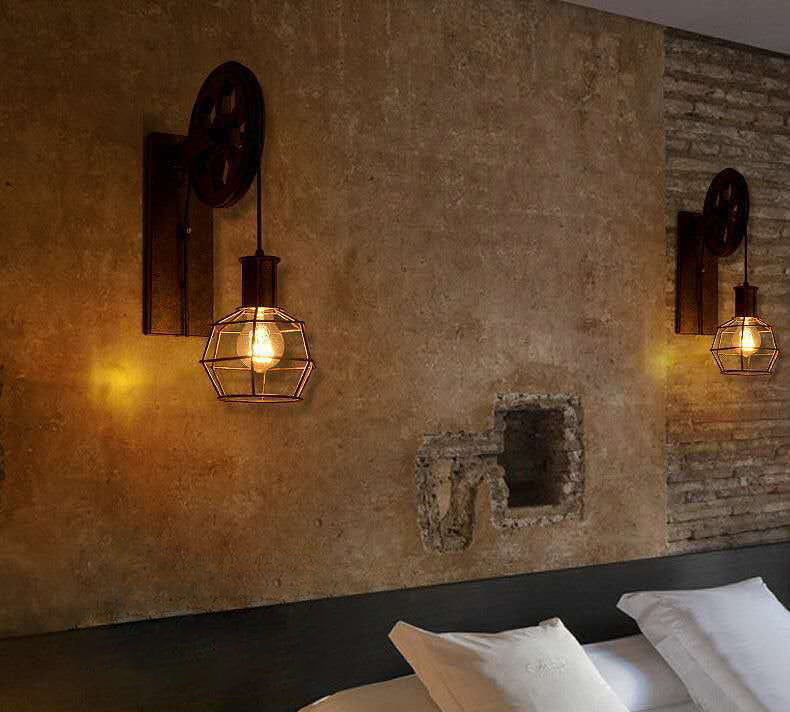 American Retro Industrial Style Pulley Sconce Wall Light Metal 1 Light Sconces