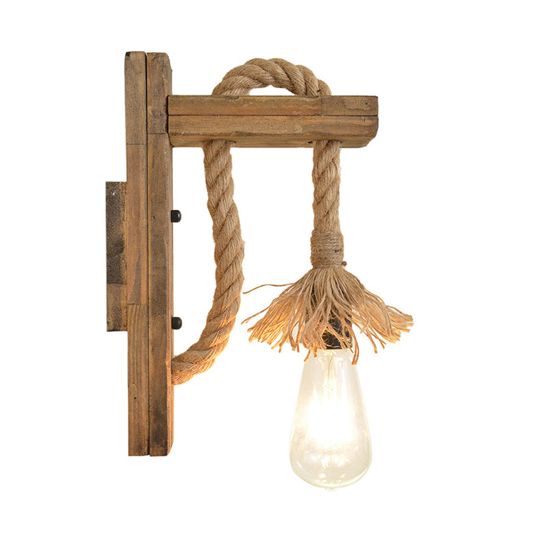 Retro Industrial Style Natural Manila Rope Sconce Wall Light Wood 1 Light Sconces
