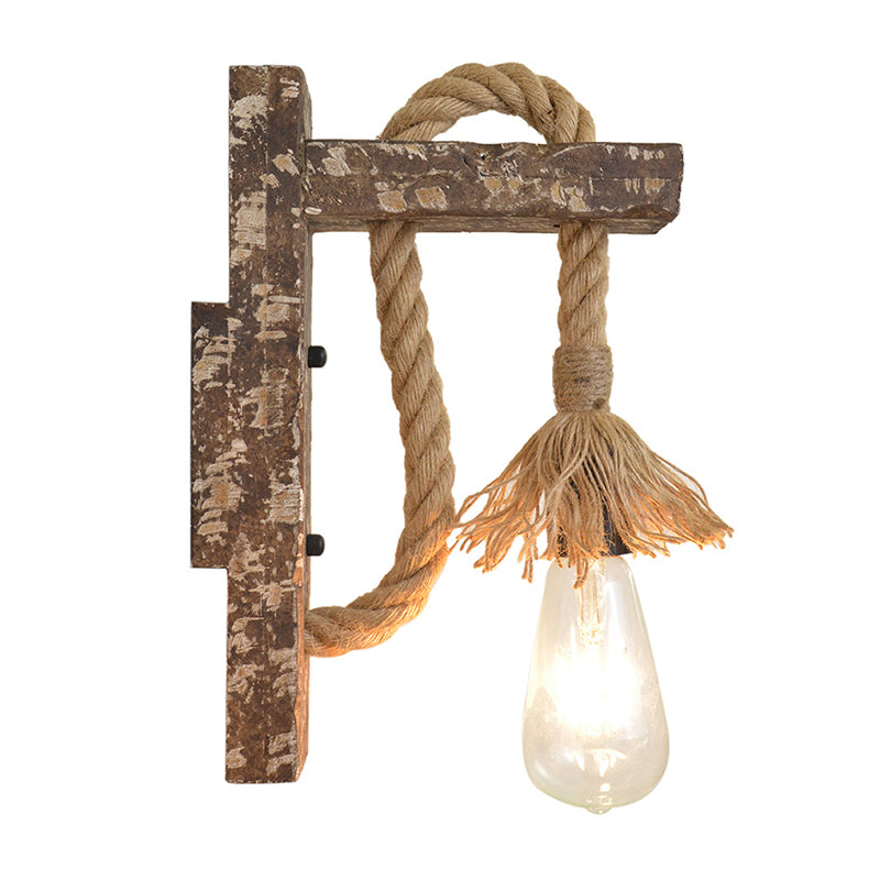 Retro Industrial Style Natural Manila Rope Sconce Wall Light Wood 1 Light Sconces