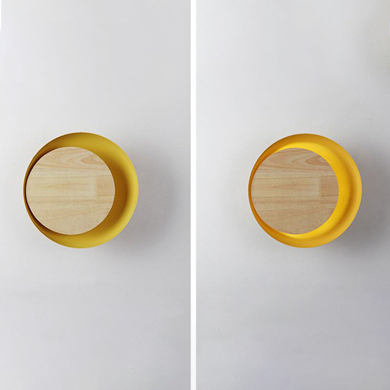 Round Disc Sconce Light Fixture Modern Minimalist Style Wood 1 Light Sconces
