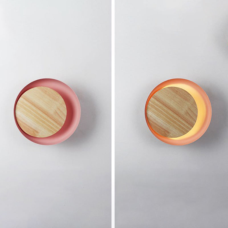 Round Disc Sconce Light Fixture Modern Minimalist Style Wood 1 Light Sconces