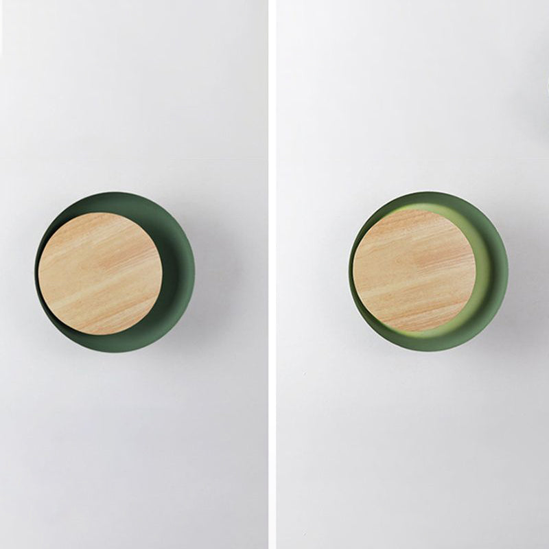 Round Disc Sconce Light Fixture Modern Minimalist Style Wood 1 Light Sconces