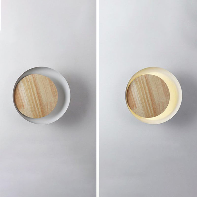 Round Disc Sconce Light Fixture Modern Minimalist Style Wood 1 Light Sconces