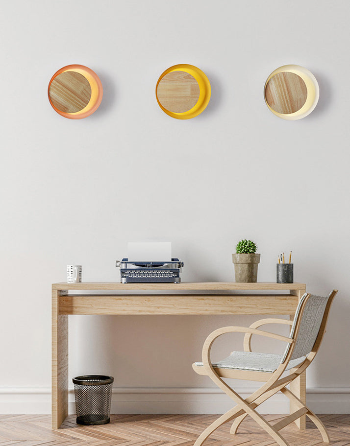 Éclairage d'applications à disque rond en bois de style minimaliste moderne 1 appliques lumineuses