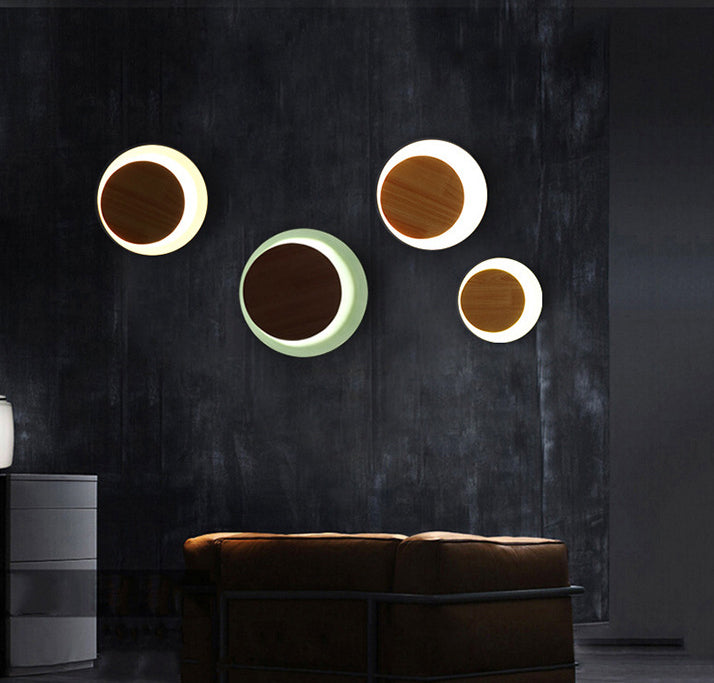 Éclairage d'applications à disque rond en bois de style minimaliste moderne 1 appliques lumineuses