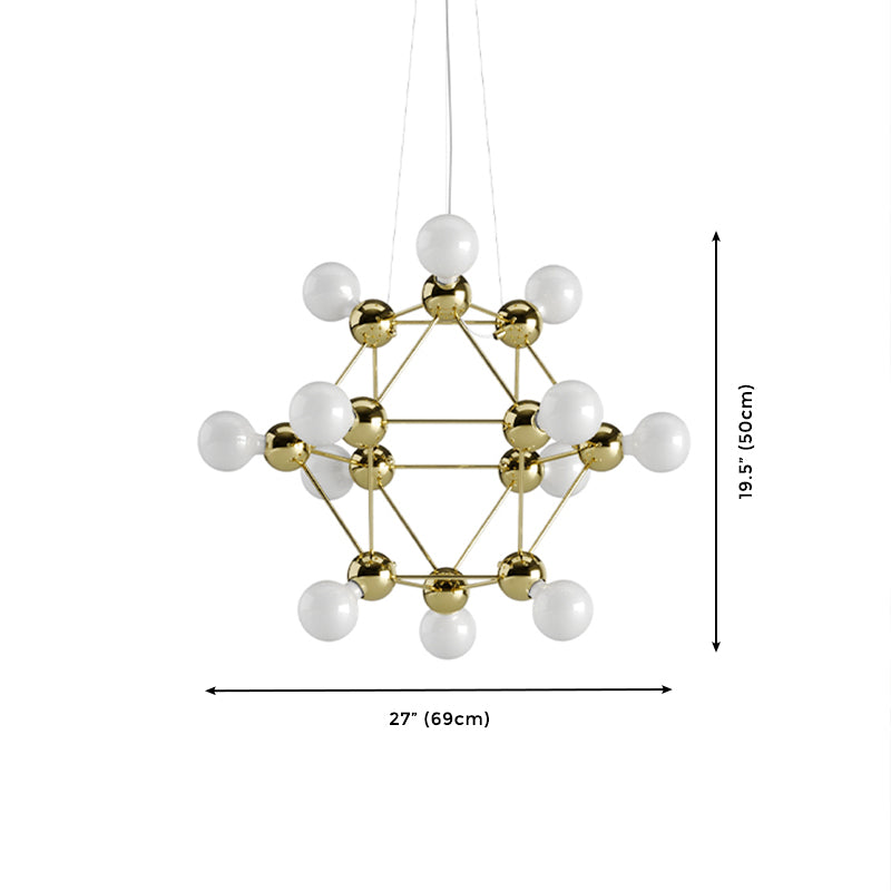 21-Light Contemporary Style Chandelier, Unique Linear Gold Metal Ceiling Light