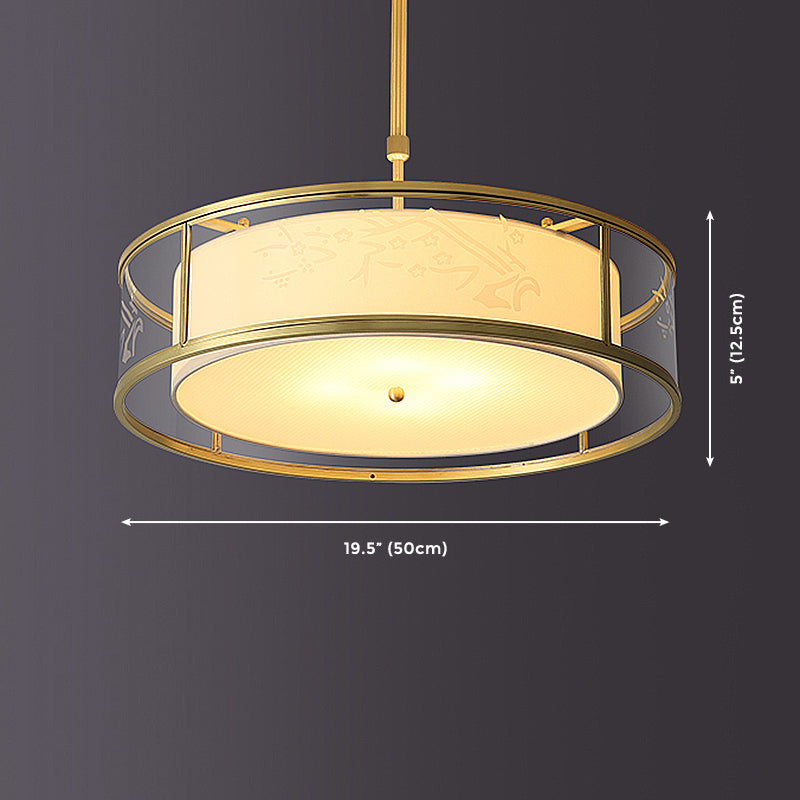 4-Light Modern Shaded Drum Chandelier Glass Ceiling Light with Textile Accent