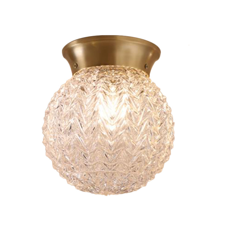 Water Glass Globe Ceiling Lighting Colonial 1 Head Bedroom Flush Mount Light Fixture in Brass