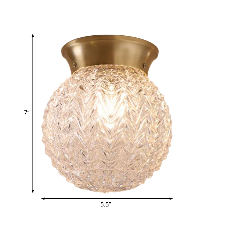 Water Glass Globe Ceiling Lighting Colonial 1 Head Bedroom Flush Mount Light Fixture in Brass