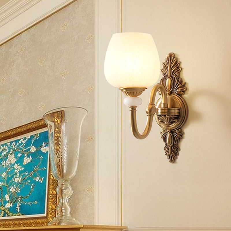Metal Brass Wall Sconce Fixture Gooseneck 1/2-Light Vintage Stylish Wall Lamp with White Glass Bowl Shade