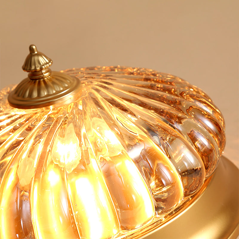 Brass 2 Heads Flush Mount Lamp Colonialism Prismatic Glass Dome Ceiling Fixture for Corridor, 10"/12" W