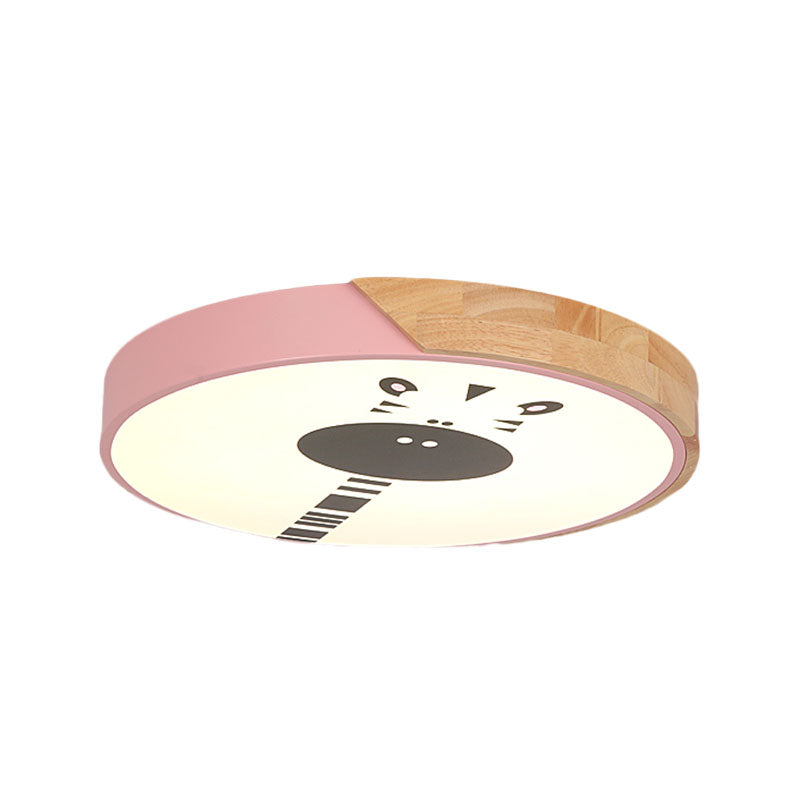 Macaroon Ring Acrylic Flush Mount LED Flushmount Lighting with Giraffe Pattern in Pink/Yellow/Blue, 12"/16" Width