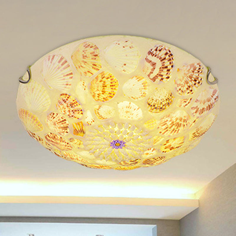Plafondinbouwlamp met natuurlijke schelp Mediterraan beige koepelvormige slaapkamerinbouwarmatuur