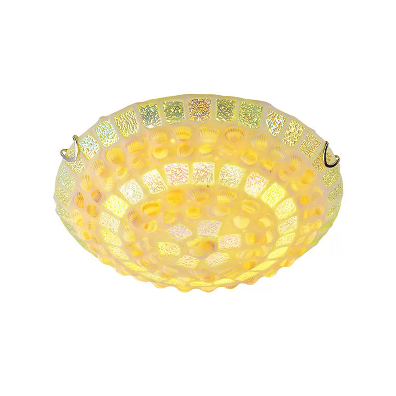 Mozaïeken Glazen Kom Inbouwlamp Mediterrane Gele Plafondlamp met Decoratieve Omhulsel voor Slaapkamer