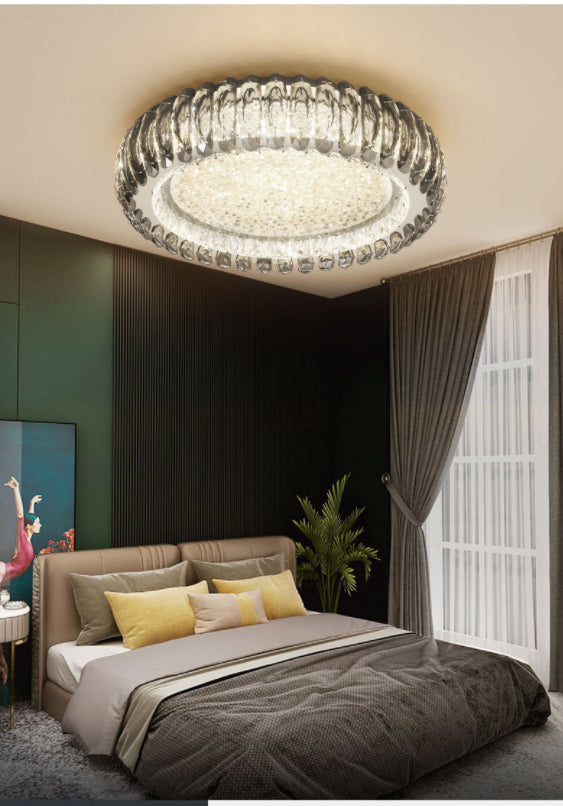 Donut Shaped Flush Light Fixture Minimalist Crystal Chrome LED Ceiling Light for Bedroom
