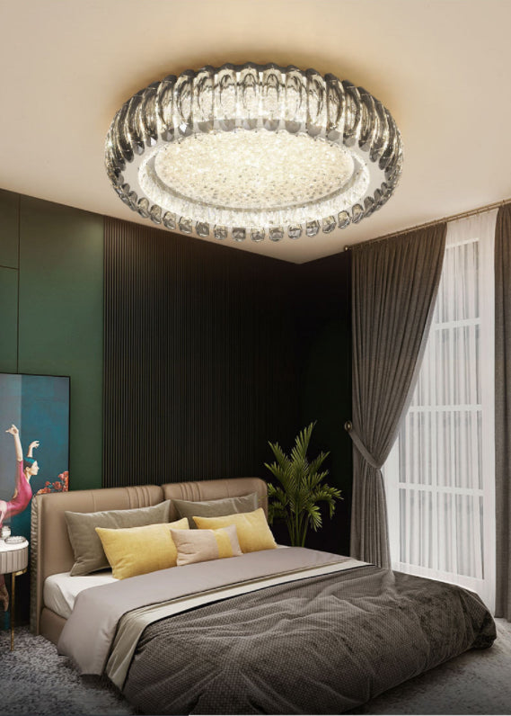 Donut Shaped Flush Light Fixture Minimalist Crystal Chrome LED Ceiling Light for Bedroom
