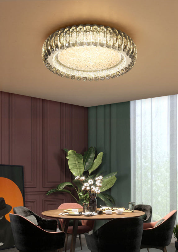 Donut Shaped Flush Light Fixture Minimalist Crystal Chrome LED Ceiling Light for Bedroom