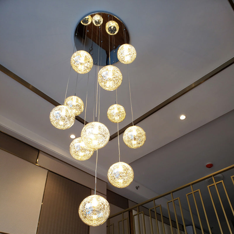 Ball Glass Suspension Lamp Modern Simplicity Multi Pendant Ceiling Light for Stairwell