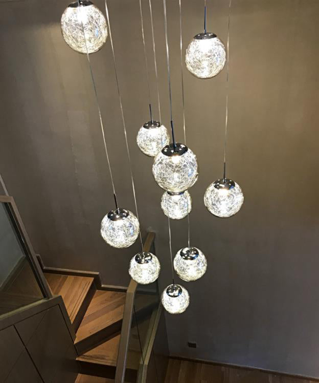 Ball Glass Suspension Lamp Modern Simplicity Multi Pendant Ceiling Light for Stairwell