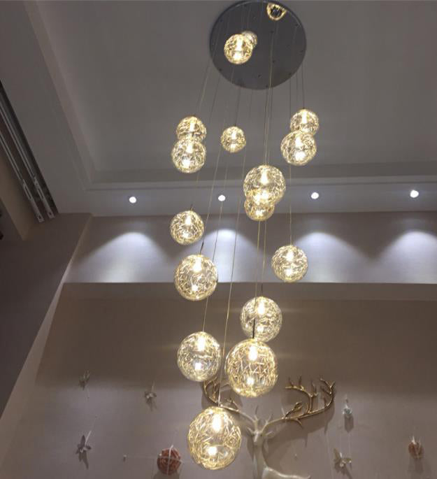 Ball Glass Suspension Lamp Modern Simplicity Multi Pendant Ceiling Light for Stairwell