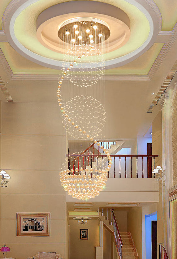 Spiral Droplet Hanging Light Fixtures Modern Simple Stainless Steel Ceiling Pendant for Stairwell