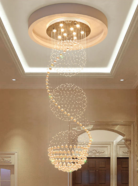 Spiral Droplet Hanging Light Fixtures Modern Simple Stainless Steel Ceiling Pendant for Stairwell