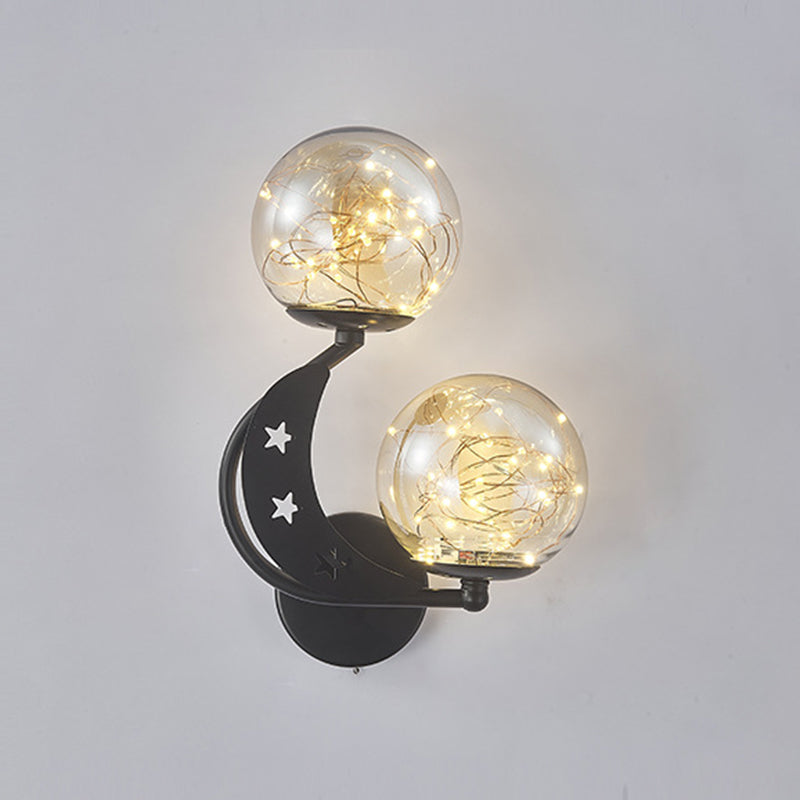2-Lights Spherical Sconce Light Fixture Nordic Romantic Style Glass Sconces for Living Room