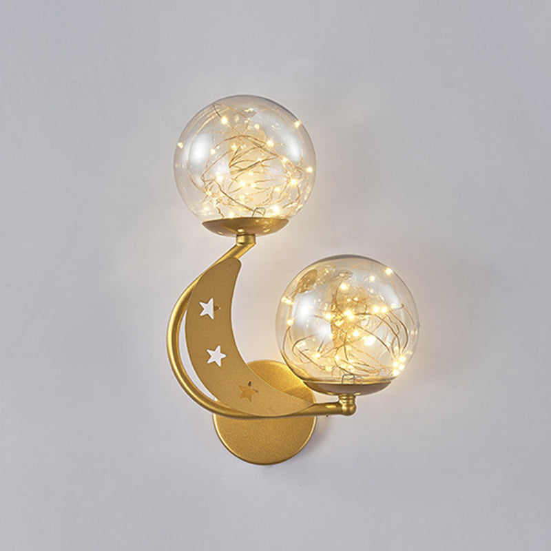 2-Lights Spherical Sconce Light Fixture Nordic Romantic Style Glass Sconces for Living Room