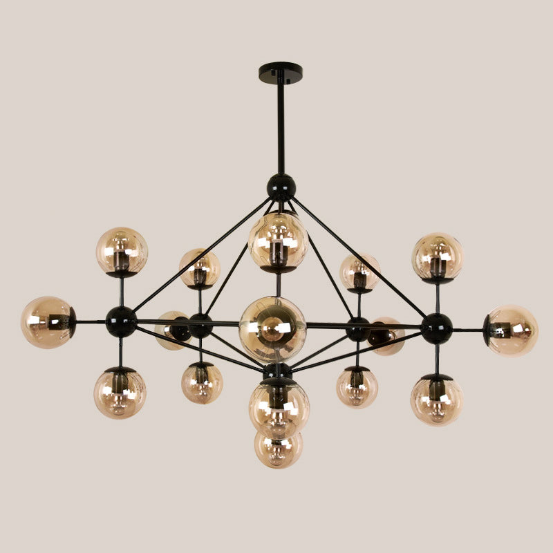 18 Licht moderne lineaire zwarte kroonluchter met Globe Shade
