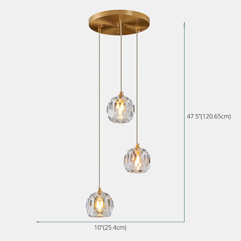 Sfera lampada a sospensione cristallo smussata moderna semplicità finitura ottone a soffitto multiplo