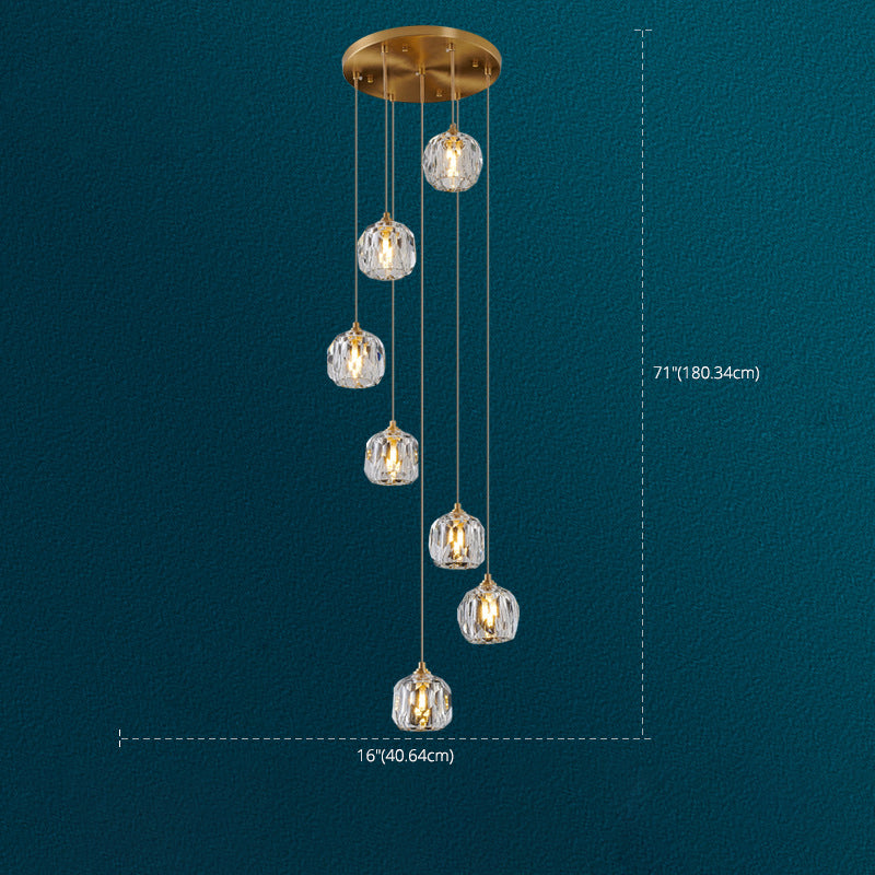 Sfera lampada a sospensione cristallo smussata moderna semplicità finitura ottone a soffitto multiplo