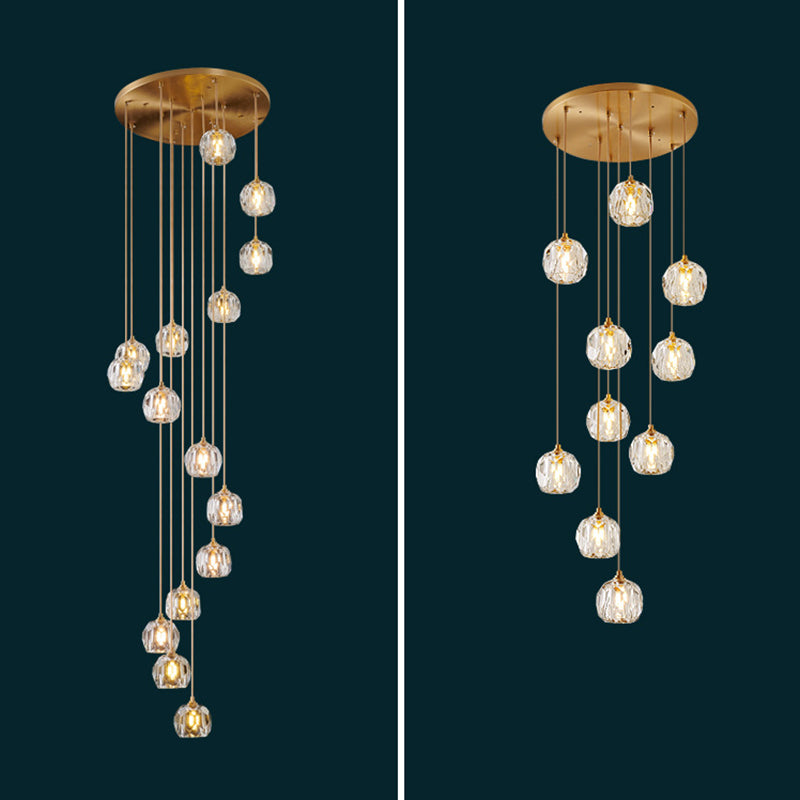 Sfera lampada a sospensione cristallo smussata moderna semplicità finitura ottone a soffitto multiplo