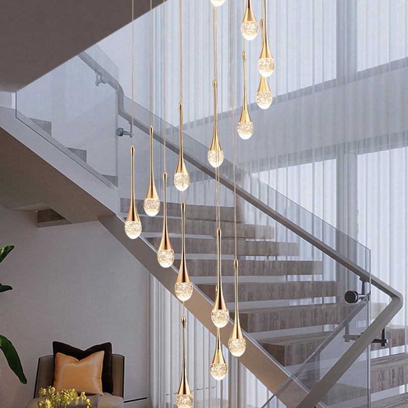 Droplet Hanging Light Fixtures Modern Simple Crystal Ceiling Pendant for Stairwell