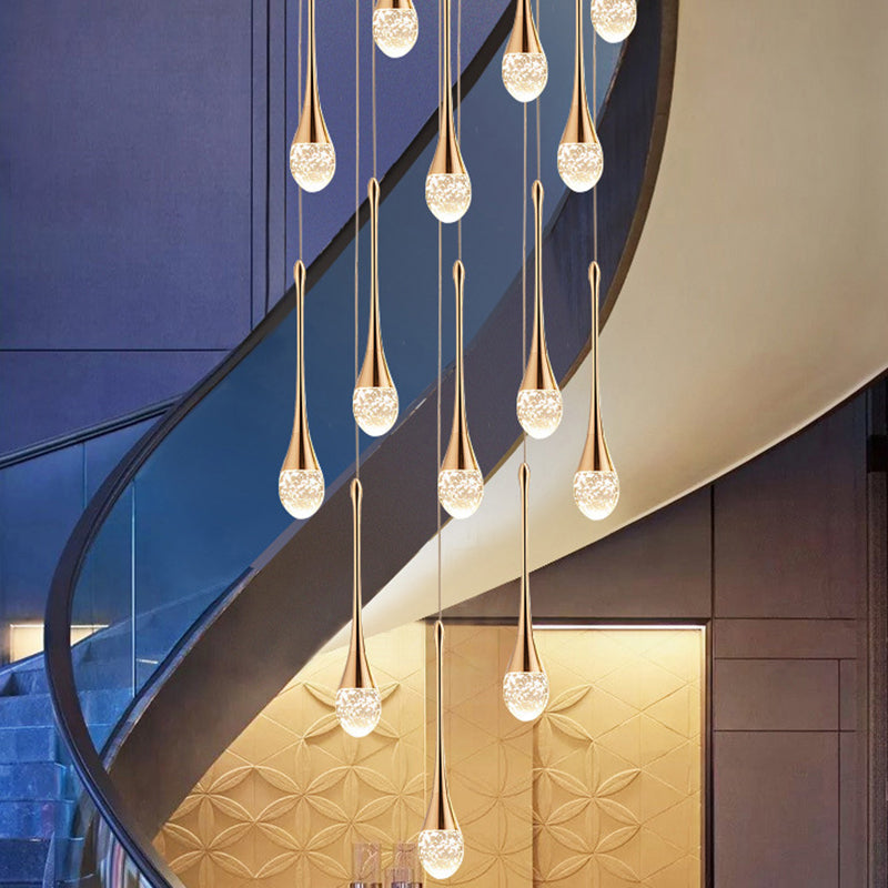 Droplet Hanging Light Fixtures Modern Simple Crystal Ceiling Pendant for Stairwell