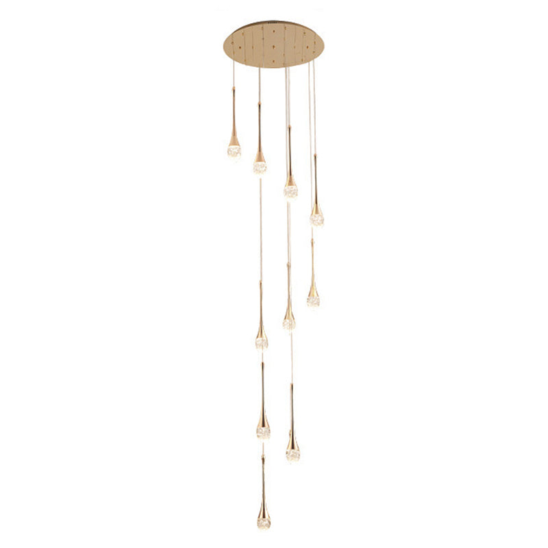 Droplet Hanging Light Fixtures Modern Simple Crystal Ceiling Pendant for Stairwell