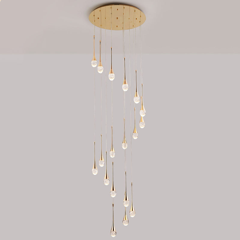Droplet Hanging Light Fixtures Modern Simple Crystal Ceiling Pendant for Stairwell
