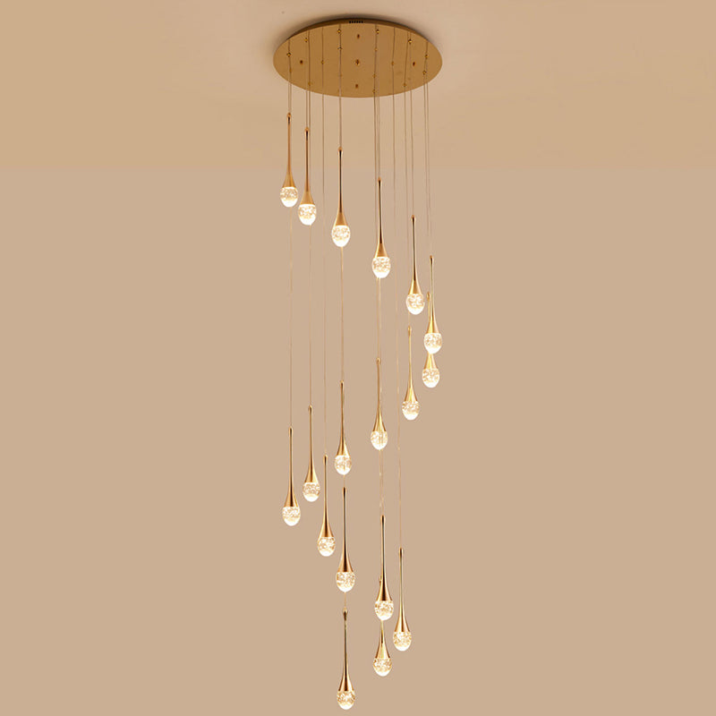 Droplet Hanging Light Fixtures Modern Simple Crystal Ceiling Pendant for Stairwell
