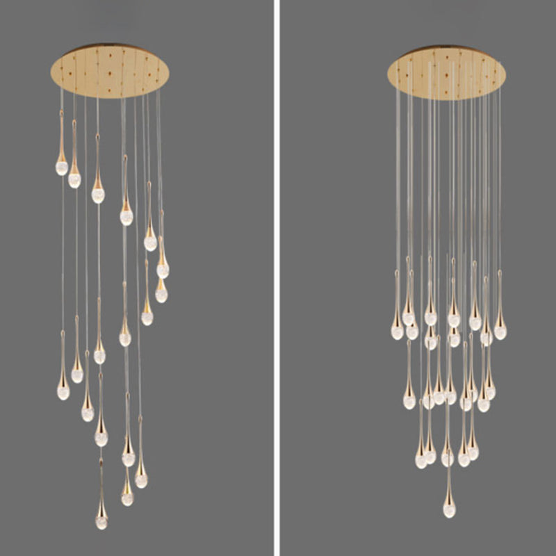 Droplet Hanging Light Fixtures Modern Simple Crystal Ceiling Pendant for Stairwell