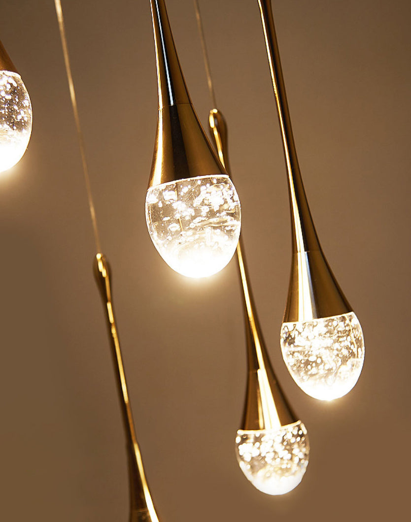Droplet Hanging Light Fixtures Modern Simple Crystal Ceiling Pendant for Stairwell