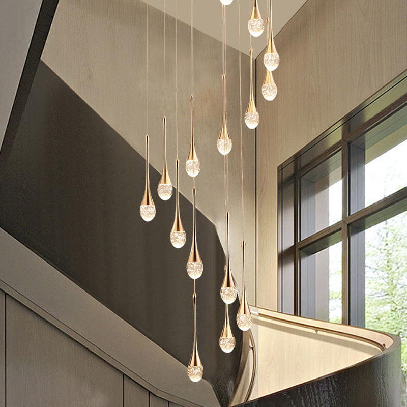 Droplet Hanging Light Fixtures Modern Simple Crystal Ceiling Pendant for Stairwell