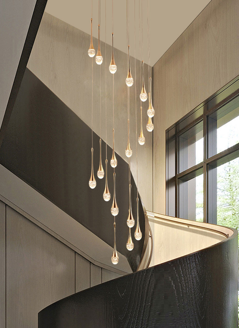 Droplet Hanging Light Fixtures Modern Simple Crystal Ceiling Pendant for Stairwell