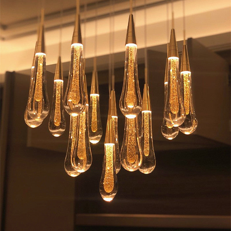Druppel multi plafondlicht hedendaags kristallen cluster hanglamp met hangende koord voor restaurant