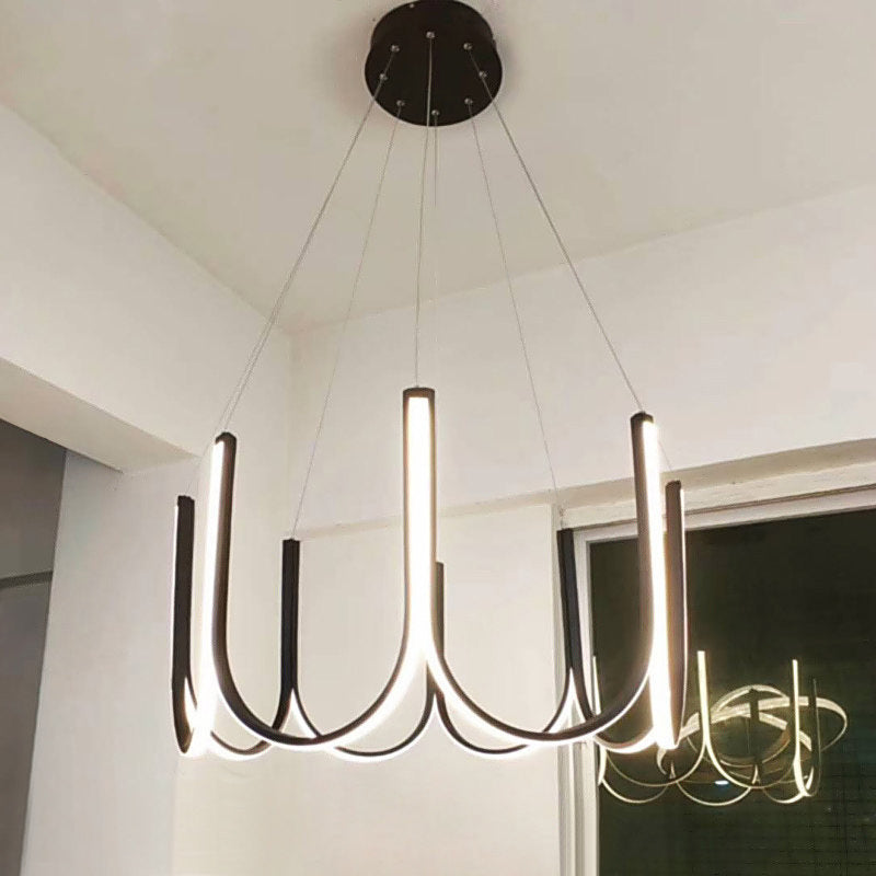 Contemporary Symmetrical Curves Chandelier Lights Aluminum Pendant Ceiling Lights for Living Room