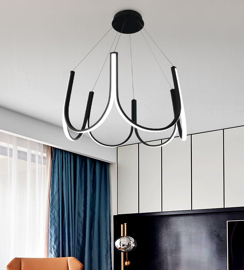 Contemporary Symmetrical Curves Chandelier Lights Aluminum Pendant Ceiling Lights for Living Room